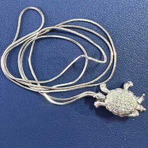 Articulating Rhinestone Turtle Silver Tone Lariat Necklace | 32" Extendable
